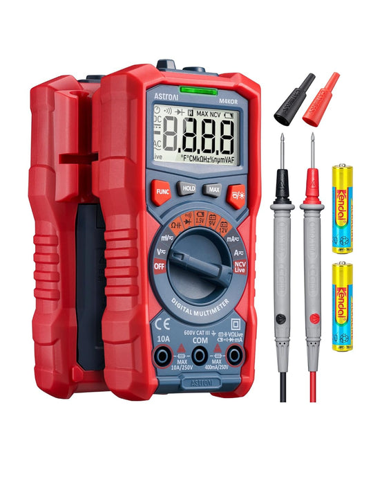 Astroai Multimeter Tester, TRMS 4000 Counts Volt Meter Auto-Ranging Ohmmeter Digital 1.5V/9V/12V Battery Voltage Tester Measure Voltage Current Resistance Diodes Continuity Capacitance with NCV