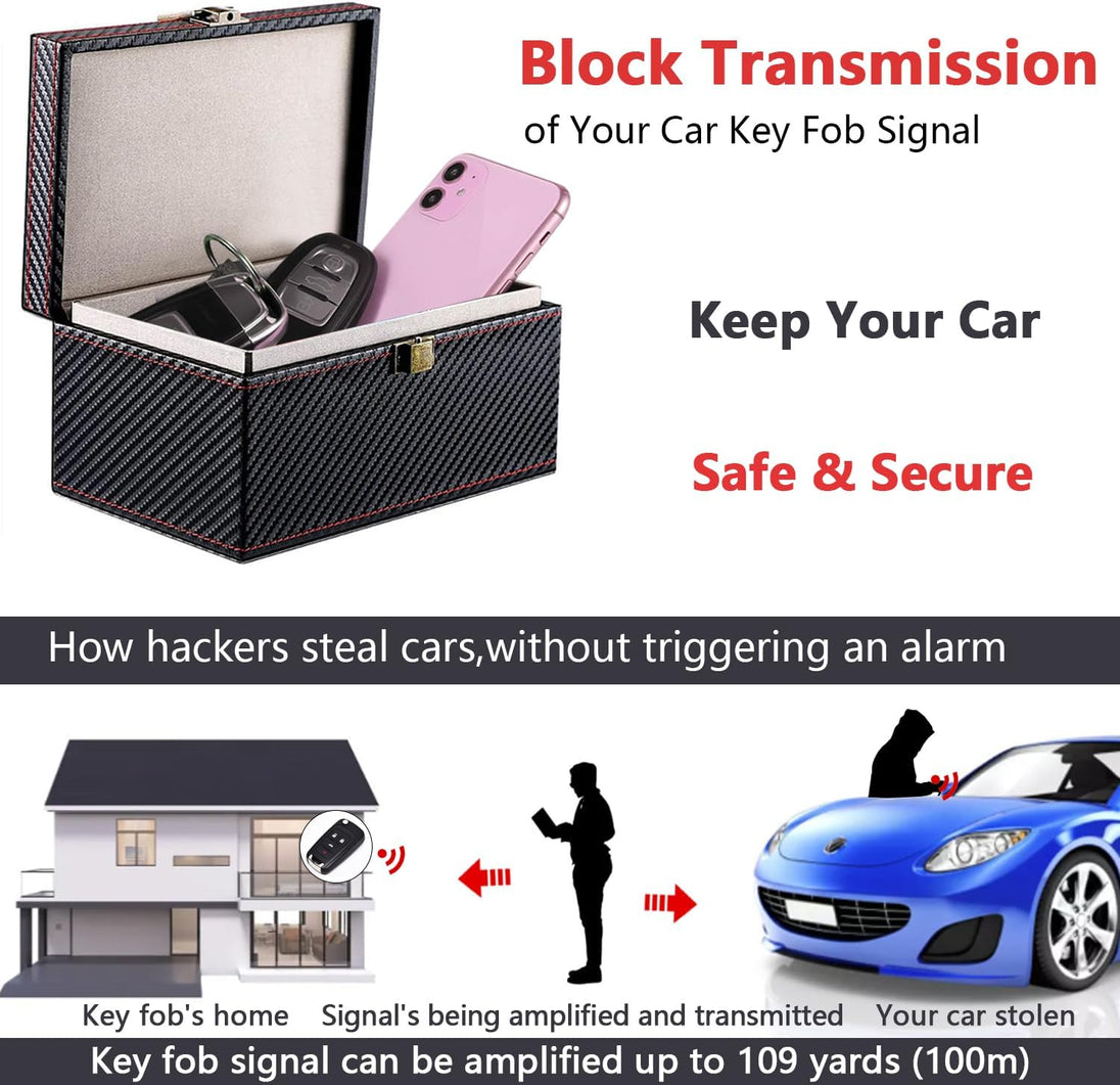Faraday Box for Car Keys Fob Signal Blocker Keyless Entry Car Key Protector Faraday Cage with 2 Rfid Blocking Pouches Faraday Key Fob Protector for Car Keys Credit Cards Anti-Theft Car Security Device