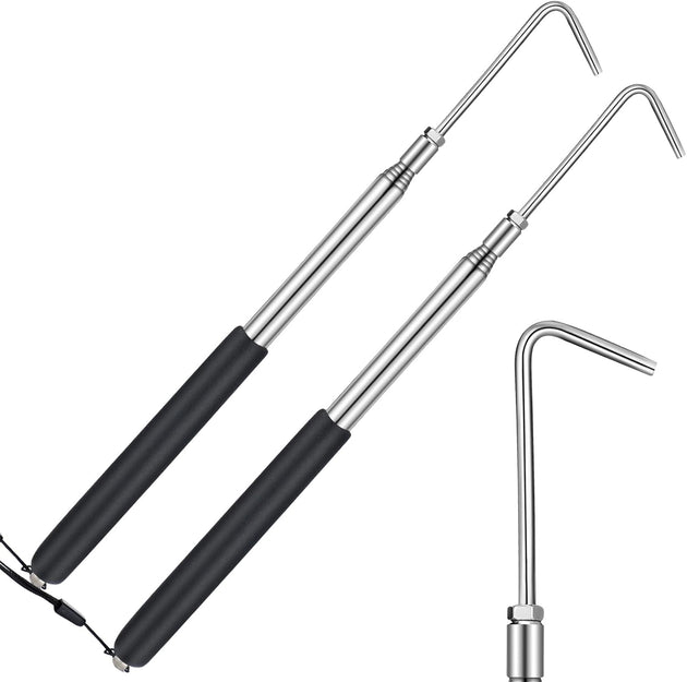 2 Pcs 11.42 to 42.72 RV Awning Rod Opener Easy Reach Telescopic Puller RV Awning Part Retractable Hook Stainless Steel Pulling Rod Retracted Pull Cane for Camper Canopy Tool