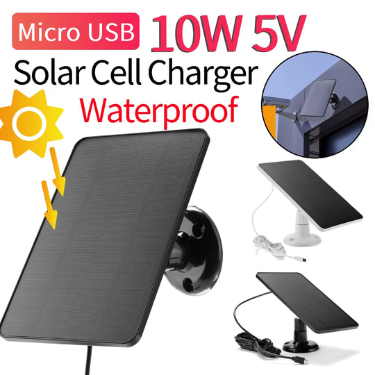 10W 5V Solar Cells Charger Micro USB Charging Monocrystalline Solar Panels with Mount Waterproof for Outdoor Camera Surveillance