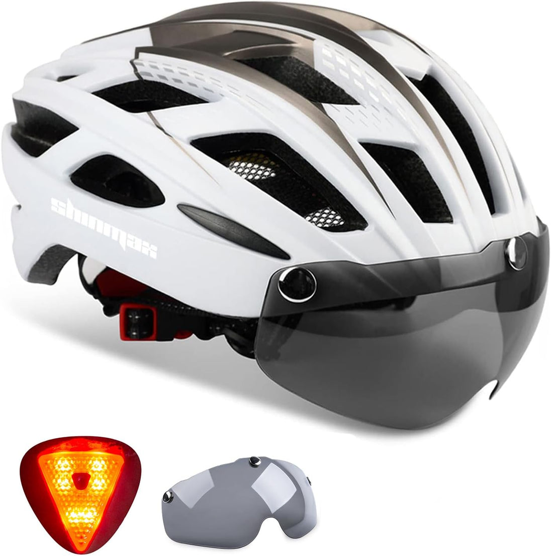 Bike Helmet,Shinmax CPSC/CPC Certificated Bicycle Helmet with Detachable Magnetic Goggles&Led Back Light&Portable Backpack Cycling Helmet Adjustable Mountain Bike Helmet for Adult Men Women SM-T69