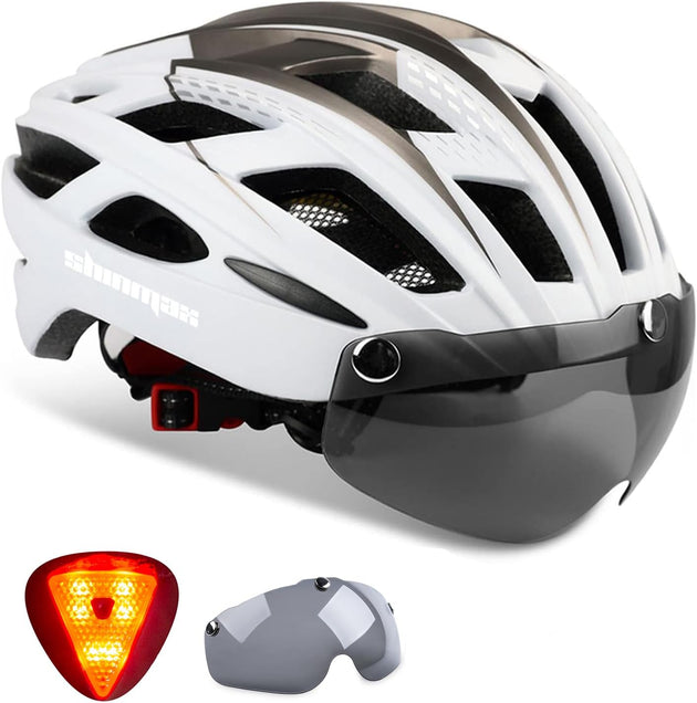 Bike Helmet,Shinmax CPSC/CPC Certificated Bicycle Helmet with Detachable Magnetic Goggles&Led Back Light&Portable Backpack Cycling Helmet Adjustable Mountain Bike Helmet for Adult Men Women SM-T69
