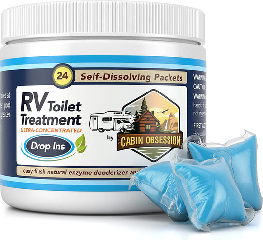 RV Toilet Treatment Drop Ins - 24 Easy Flush Self-Dissolving RV Black Tank Treatment Packets - Eliminate Odors and Break down Waste within Your RV Holding Tank