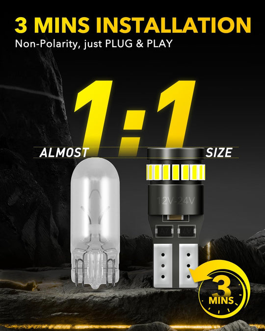 AUXITO 194 LED Light Bulb 6000K White 168 2825 W5W T10 Wedge 24-SMD 3014 Chipsets LED Replacement Bulbs Error Free for Car Dome Map Door Courtesy License Plate Dash Instrument Lights, Pack of 10