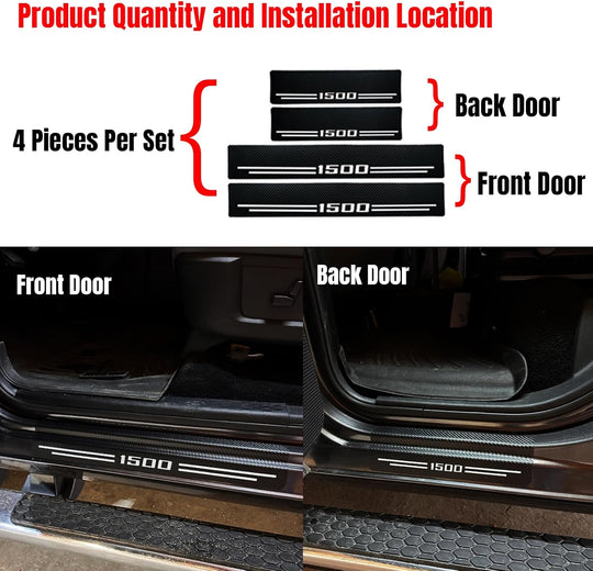 Car Accessories Carbon Fiber Door Sill Scuff Protector Auto Door Entry Guard Scratch Shield Car Door Sill Sticker for Dodge Ram 1500 2012-2022 Auto Accessories (1500, White)
