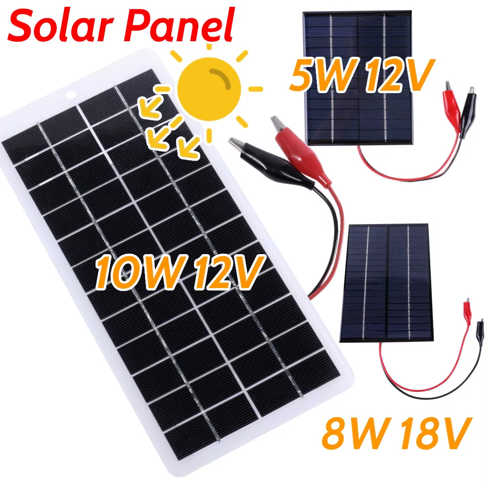 10W Solar Battery Charger with Carabiner 12V Solar Charger Polysilicon Solar Power Charger Portable for Outdoor Lamp Pump