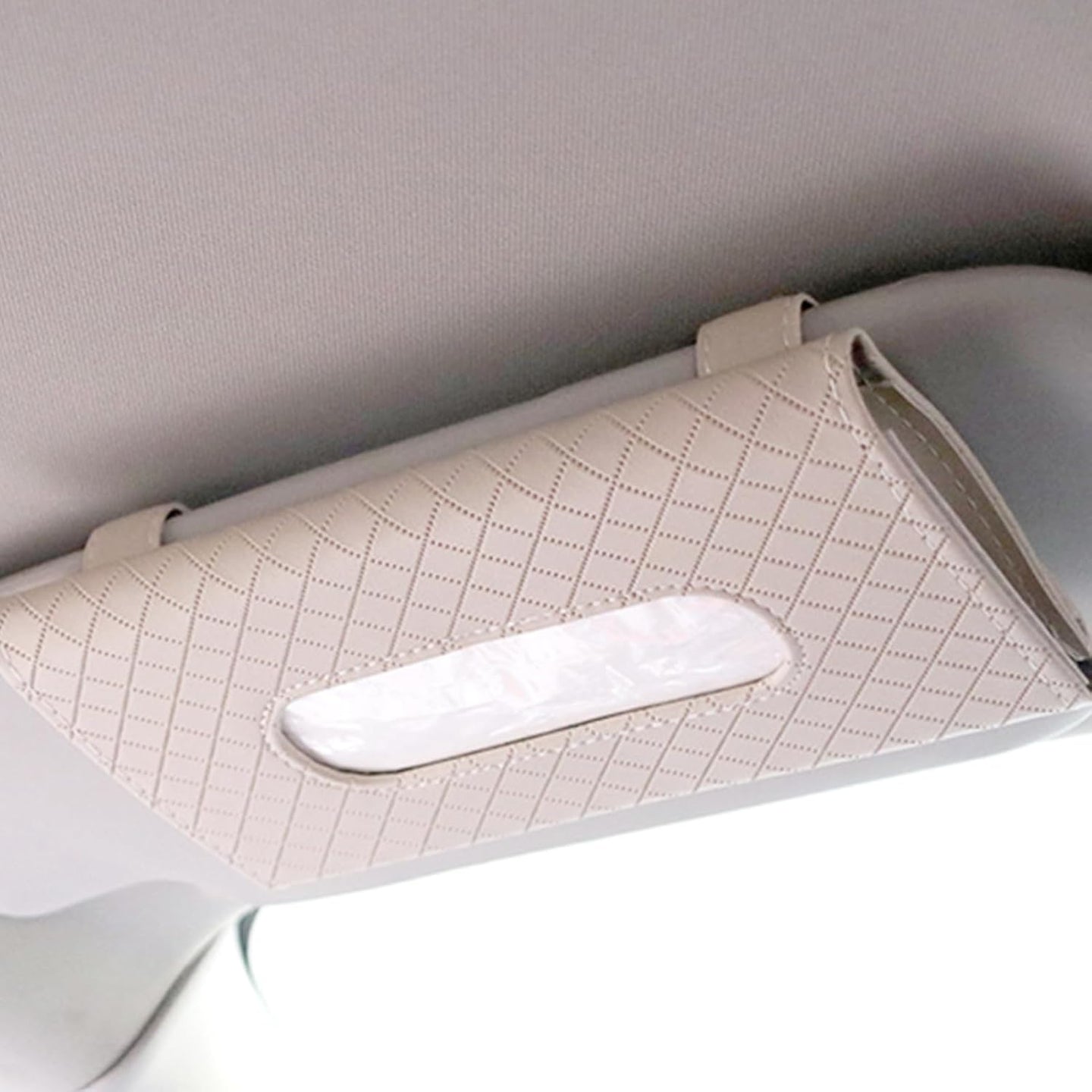 Car Tissue Holder, Car Visor Tissue Holder, PU Leather Car Tissue Holder, Car Sun Visor Accessories for Universal Auto Men Women (Beige, One Size)