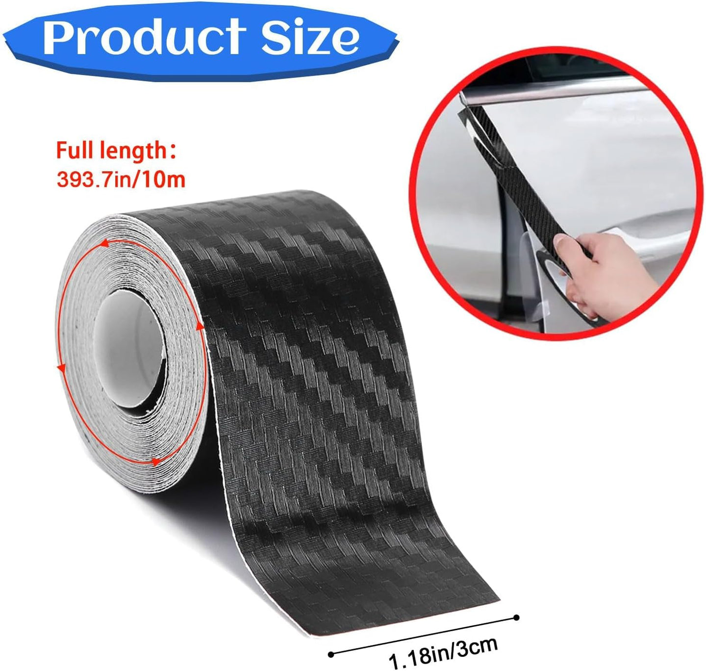 Door Sill Protector, （3Cm×10M） 1.2In X 32.8Ft Car Door Entry Edge Guards, Carbon Fiber Car Sticker for Car Door Edges, Front and Rear Bumpers, Door Sill Protection (Black)