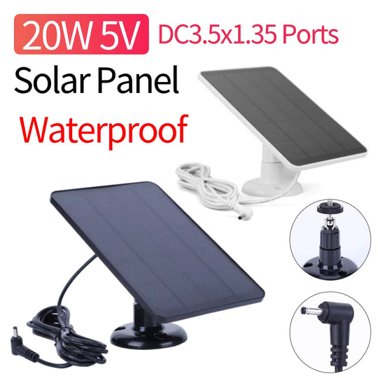 20W 5V Solar Panel Charger Waterproof Solar Battery Charger Adjustable Wall Mount Bracket for Ring Stick Up&Spotlight Camera