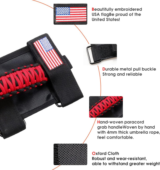 Jeep Wrangler Grab Handles, Red, 2 Pack - Upgrade Metal Buckle, Waterproof, Sturdy, Easy to Install