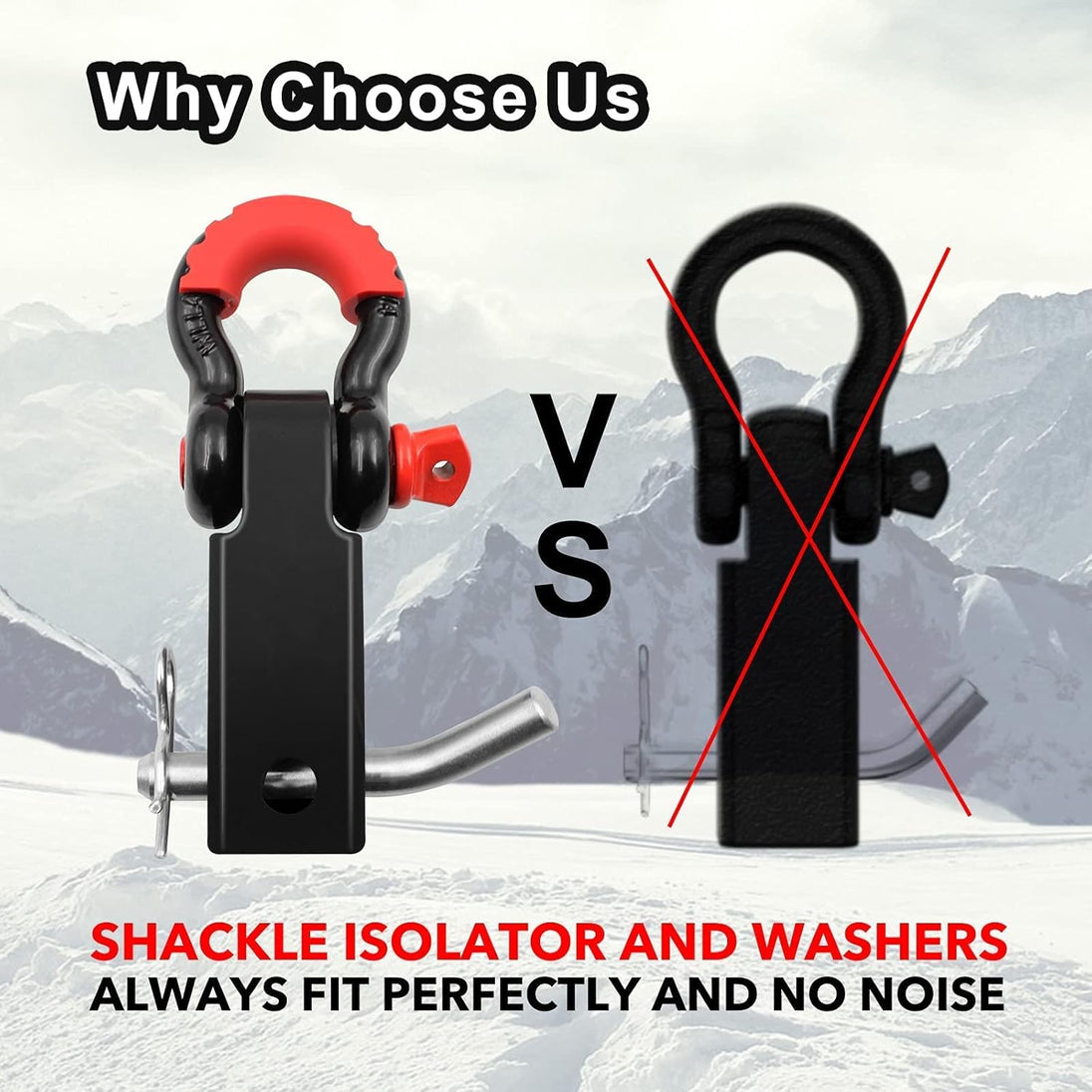 Shackle Hitch Receiver, 2 Inch 42000 Lbs Maximum Break Strength, Solid with 3/4'' D Ring, Heavy Duty Towing Hitch Receivers, Never Rust, Best Towing Accessories for Vehicle Recovery Off-Road