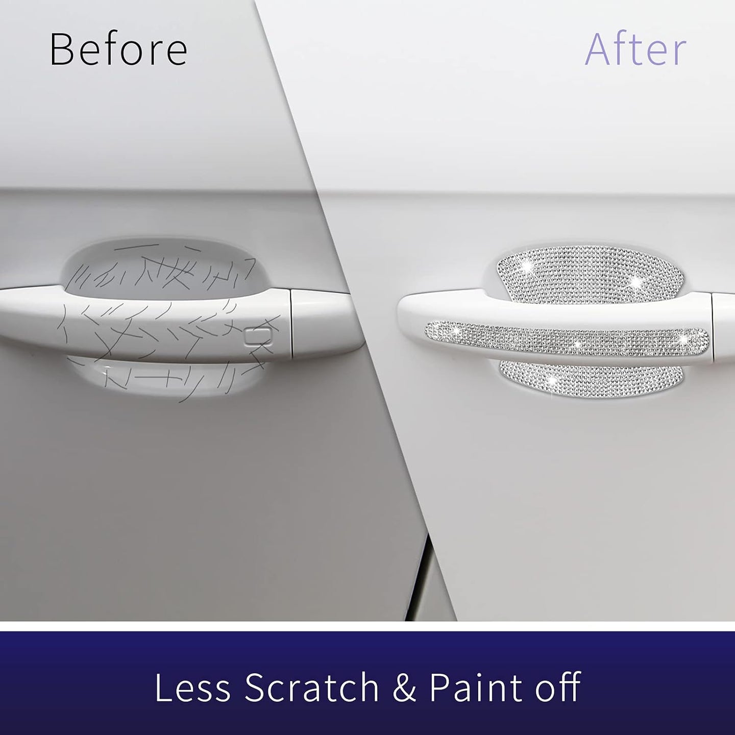 INSAUTO 8 Pieces Bling Car Door Handle Scratch Protector, Universal Rhinestone Car Stickers for Women, Automotive Exterior Accessories (Silver)